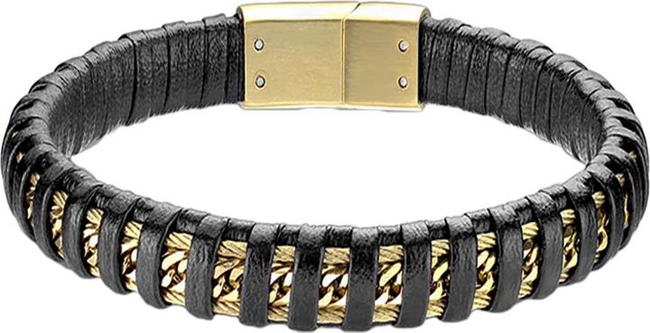 Star Piercing Lederarmband schwarz mit Kette gold (21.60 cm, Leder, ohne Messing, Chirurgenstahl 316L)