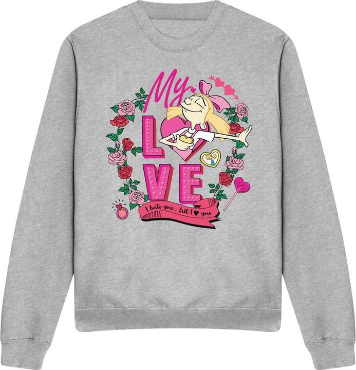 Actual product image Hey Arnold! Unisex Adult I Hate You But Love You Helga Valentine's Day Sweatshirt (L)