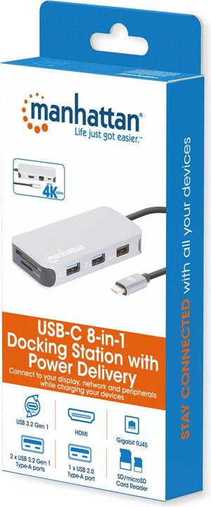 Actual product image Manhattan USB-C 8-in-1 Docking Station with Power Delivery (USB-C, 1 Ports)