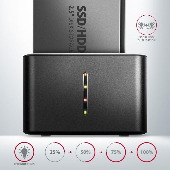 Image du produit Axagon ADSA-D25 Station d'accueil pour lecteur de stockage USB 3.2 Gen 1 (3.1 Gen 1) Type micro-B Noir (2.5")