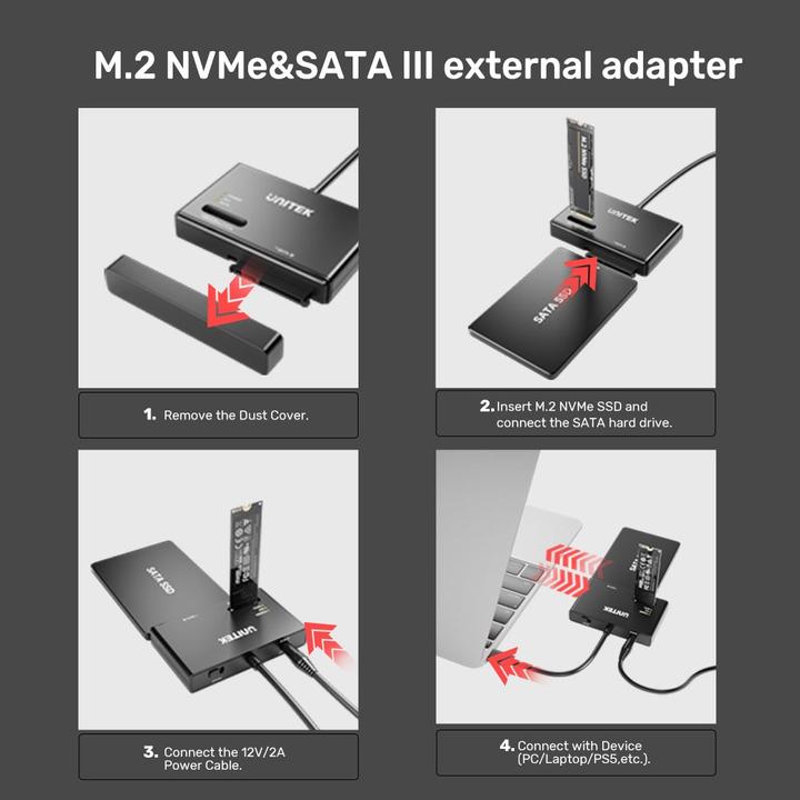 Produktbild Unitek Mostek Na Dyski Sata M.2 Mvme USB-C
