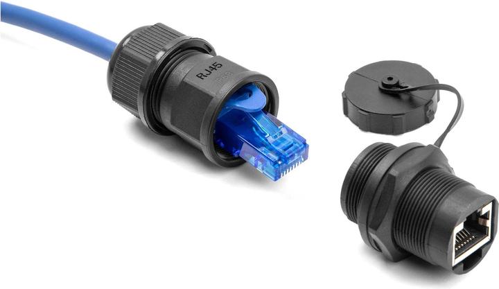Produktbild Delock RJ45 Cat.6A Kupplung mit Verschlusskappe IP67 staub- und wasserdicht (Netzwerk Kupplung)