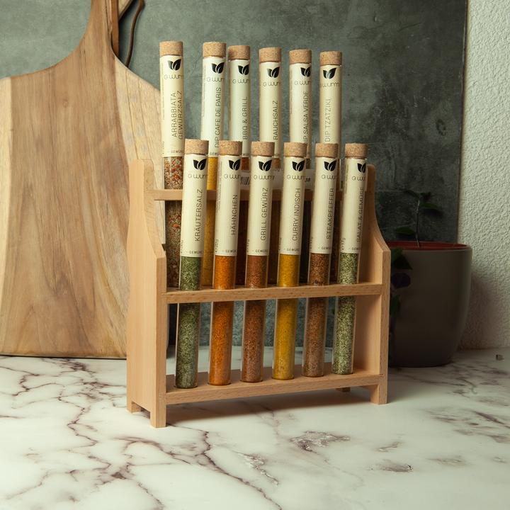 Produktbild Casativo Reagenzglasständer aus Buchenholz für 12 Gläser, 21 x 8 x 20 cm (Diverse Gewürze)
