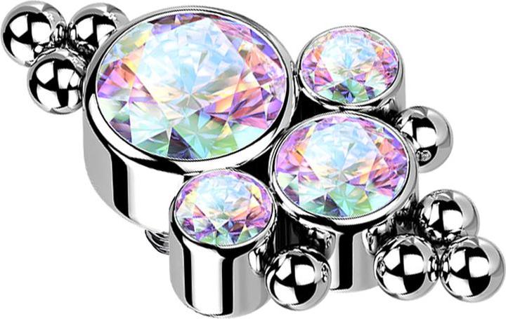 Star Piercing Dermal Anchor silber acht Kugeln und vier Kristalle multicolor (ohne Messing, Titan G23)