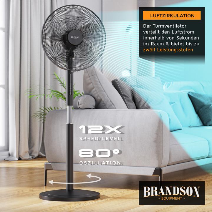 Image du produit Brandson Standventilator, Fernbedienung, DC, leise, energiesparend, Oszillation, Timer, 43 cm Ø, 12 Stufen (59 dB)
