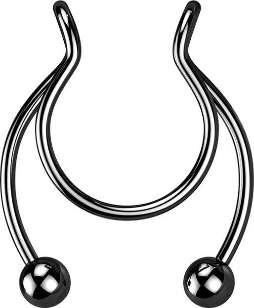 Star Piercing Fake Clip schwarz Circular Barbell mit zwei Kugeln (Chirurgenstahl 316L, 0.8 mm)