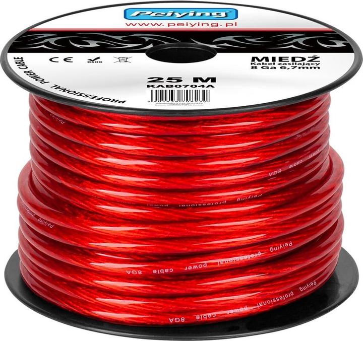 Actual product image Peiying Car cable 8Ga OD6.7mm CU 25m