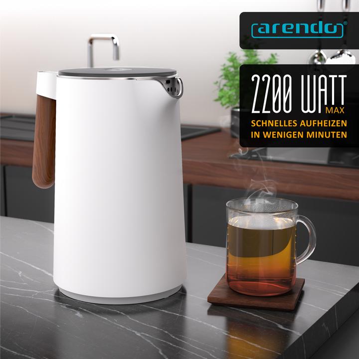 Actual product image Arendo Wasserkocher 1,5 L Edelstahl, Warmhaltefunktion, Temperatureinstellung, Griff in Holzoptik, 2200 W (1.50 l)