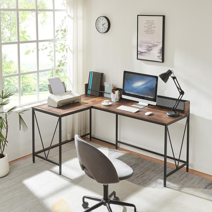 Actual product image En.Casa Schreibtisch Frelvepirg mit Rückwand L-förmig 165x110x75 cm Walnuss