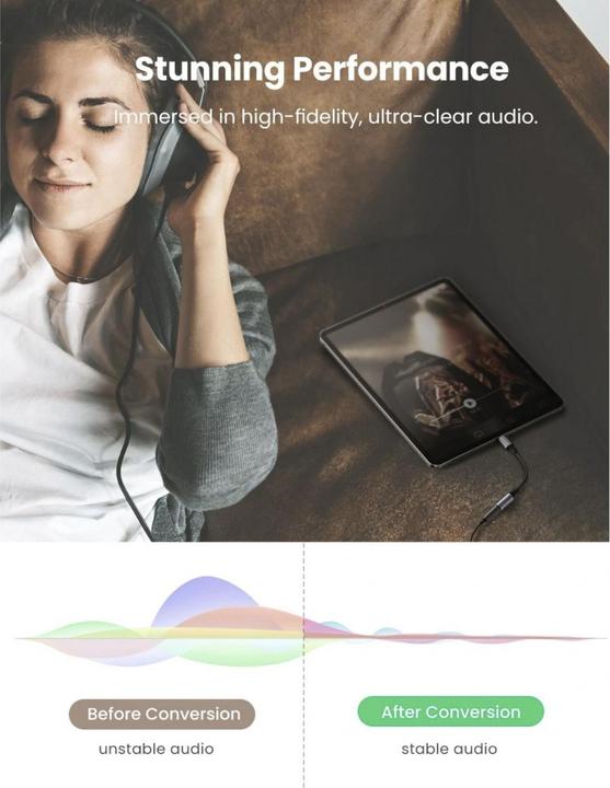 Produktbild Ugreen USB-C zu 3.5mm Buchse Adapter mit DAC Chip (USB Typ C, 3.5mm Klinke)