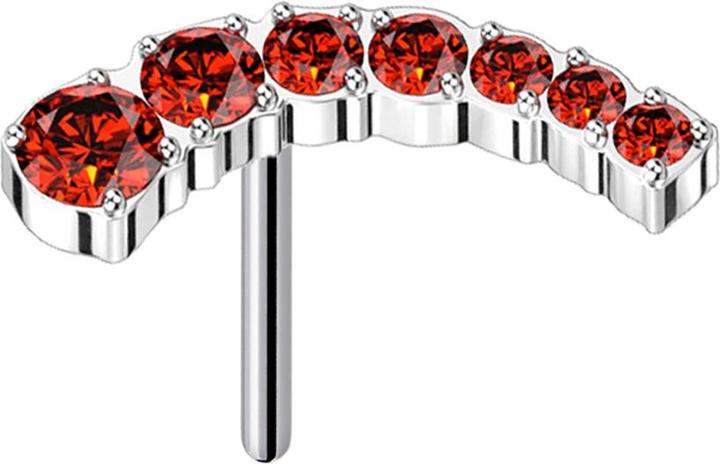 Star Piercing Threadless silber gebogen sieben absteigende Kristalle rot (Titan G23, ohne Messing)