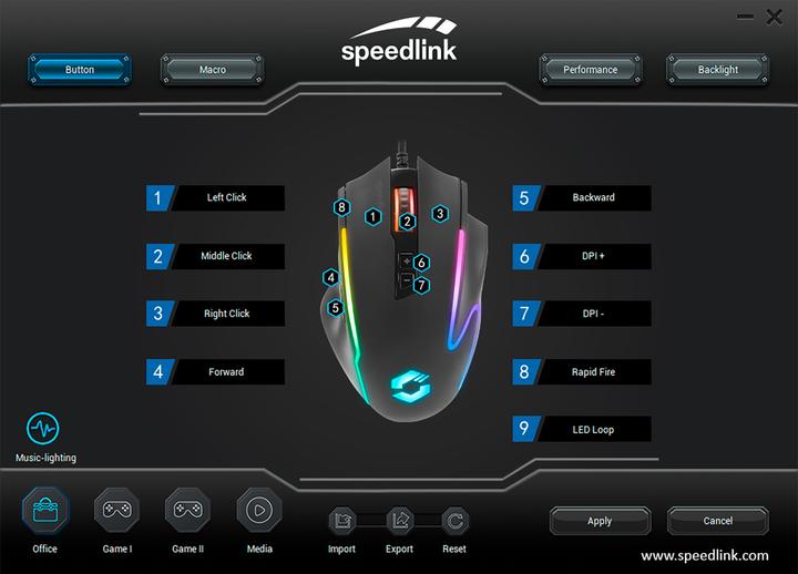 Produktbild Speedlink DECUS NX RGB Gaming Mouse, rubber-black (Kabelgebunden)