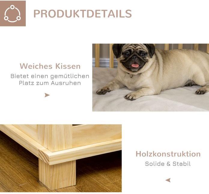 Produktbild Swisshandel24 Hundekäfig, Tierkäfig aus Holz, Haustierkäfig für mittelgrosse Hunde, Hundehütte mit Kissen, Hundebo (Hundehütte)