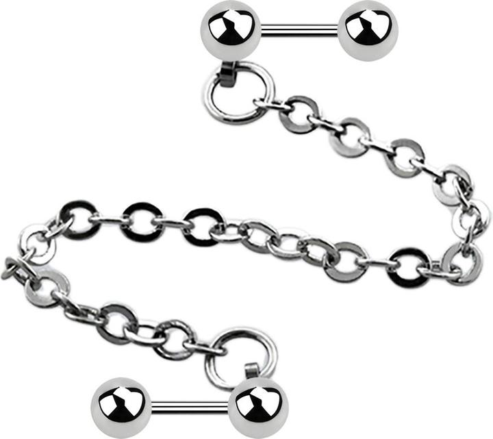 Star Piercing Micro Barbell silber mit Kugel verbunden mit Kette (Chirurgenstahl 316L, ohne Messing)