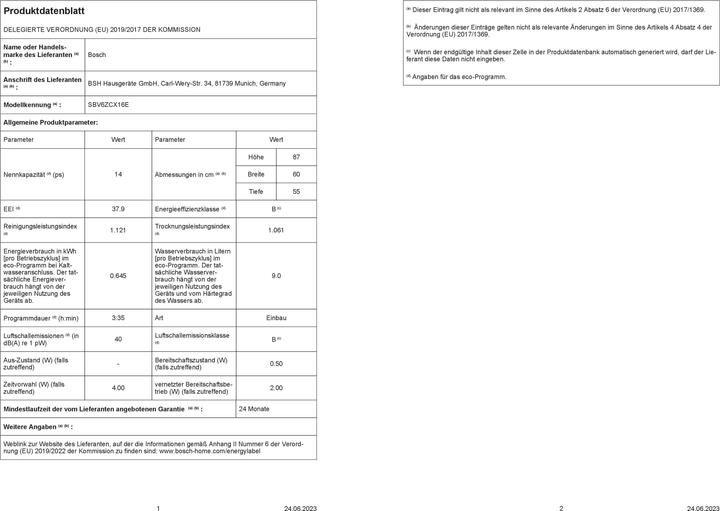 Produktbild Bosch Hausgeräte SBV6ZCX16E, Serie 6
