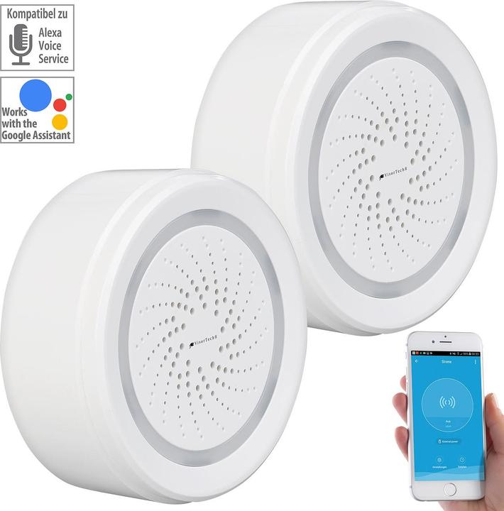 VisorTech 2er-Set Alarm-Sirene mit WLAN & App, komp. zu Alexa & Google Assistant