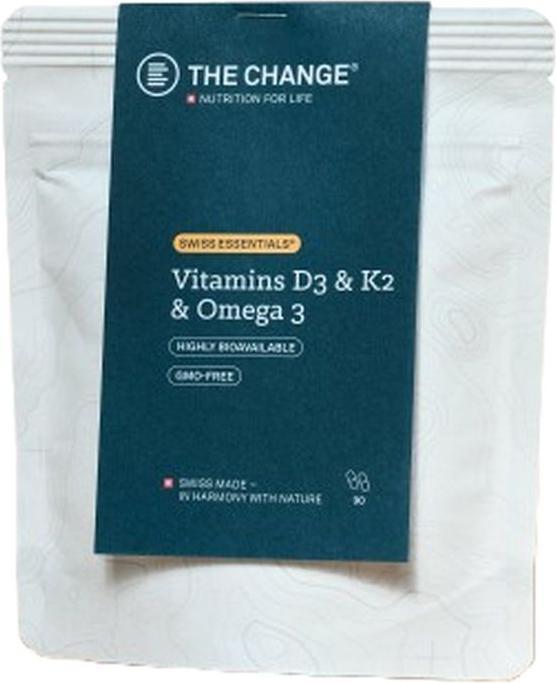 BE THE CHANGE Vitamins D3 & K2 & Omega 3 (Nachfüllbeutel) (90 Stück, Kapseln, 53 g)