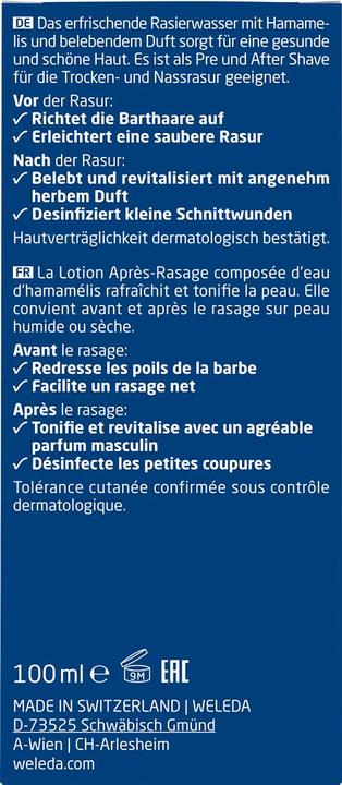 Nährwerte und Zutaten Weleda Rasierwasser (100 ml, Rasiergel)