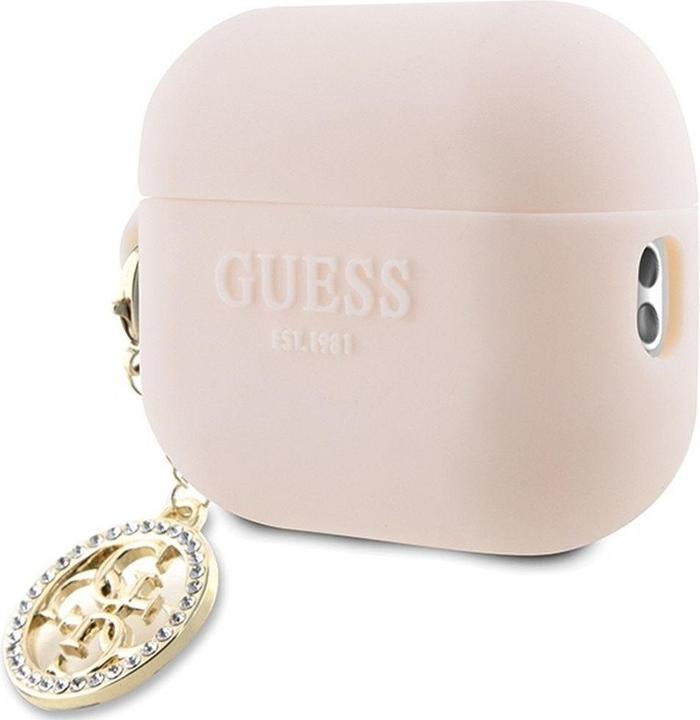 Actual product image Guess GUAP23DSLGHDP AirPods Pro 2 cover różowy/pink 3D Rubber 4G Diamond Charm (Headphone bag)