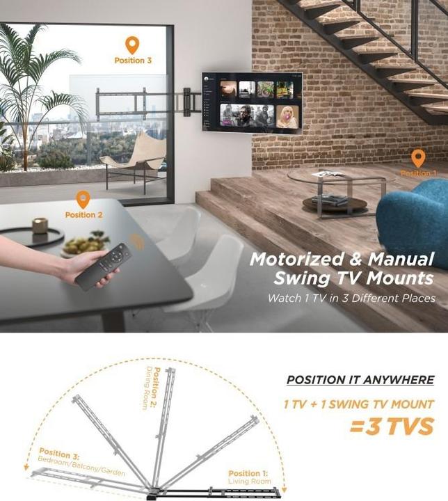 Image du produit equip Support pivotant motorisé pour TV (Mur, 75", 50 kg)