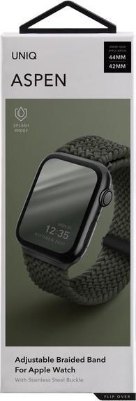 Produktbild Uniq strap Aspen Apple Watch 44/42 / 45mm Series 4/5/6/7/8 / SE / SE2 Braided green / cypress green (42 mm, 44 mm, 45 mm, Weavex™-Material)