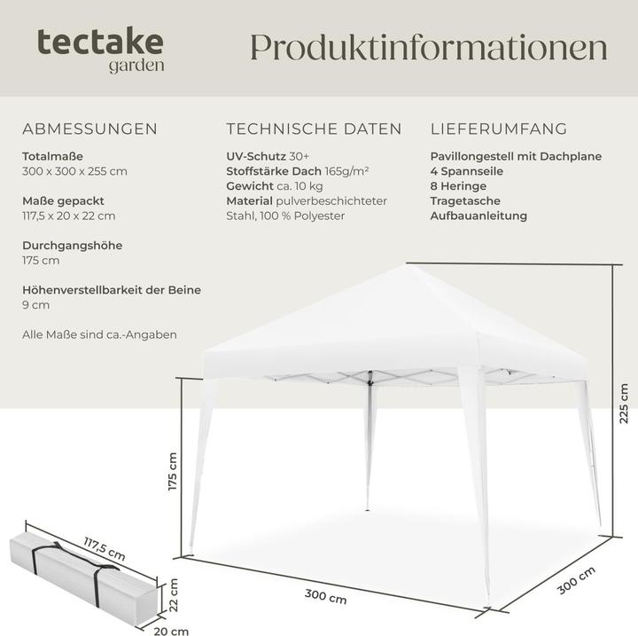 Actual product image tectake Folding Gazebo Linosa | 3x3m with UV protection (300 cm, 300 cm)