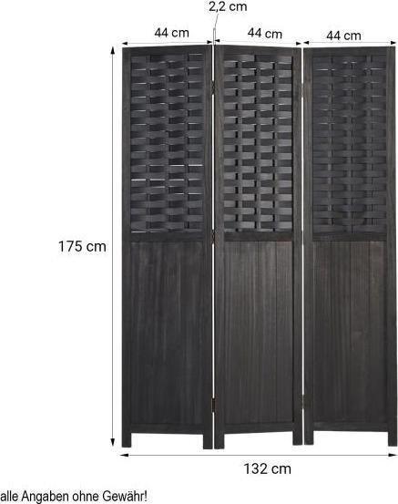 Produktbild Homestyle4u Paravent Raumteiler 3 teilig Holz Trennwand Rattan Optik Sichtschutz Schwarz