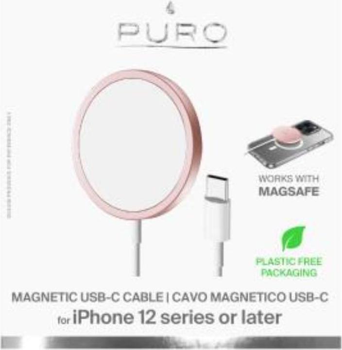 Actual product image Puro Magnetic Charging Cable USB-C Magsafe - Ładowarka bezprzewodowa indukcyjna 15W (różowy) (15 W)