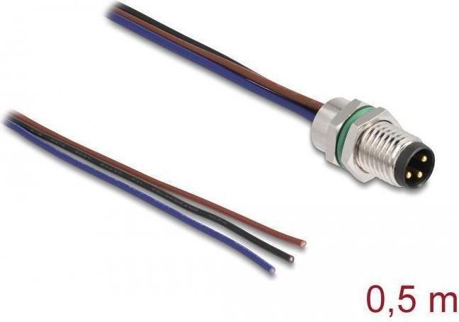 Image du produit Delock Connecteur M8 3 broches pour panneau avec câbles ouverts Codage A 0,5 m (Câbles de réseau)