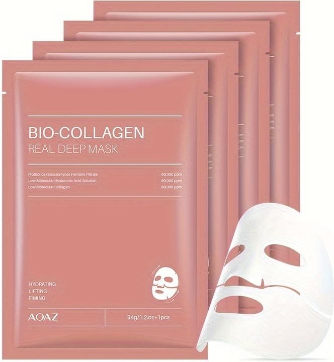 Produktbild PhoneLook 4er-Pack Bio-Kollagen Feuchtigkeitsmasken mit Hyaluronsäure und Niacinamid für alle Hauttypen (100 ml)