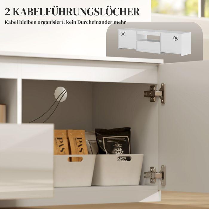 Produktbild Swisshandel24 Hochglanz TV-Lowboard für Fernseher bis 65 Zoll, 3 Fächer, Schublade, Weiss (160 x 38 x 43 cm)