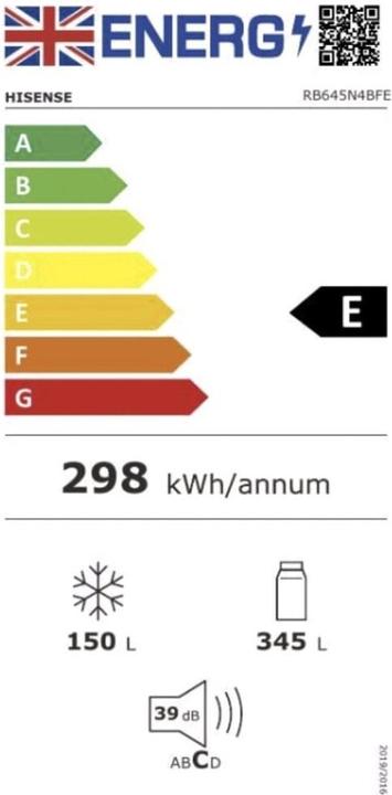Label énergétique Hisense RB645N4BFE Freezer Fridge Free Installation 495 L E Black (495 l)
