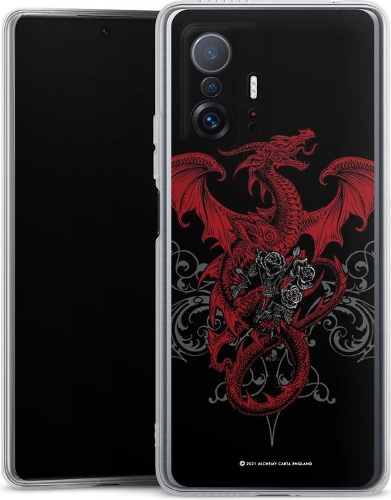 Produktbild DeinDesign Silikon Hülle für Xiaomi 11T Pro 5G Handyhülle Case Smartphone Schutzhülle Drache Gothic Rot (Xiaomi 11 Pro+ 5G)