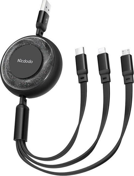 Actual product image Mcdodo 3-in-1 USB-C to USB-C / Lightning / Micro USB cable, CA-3730, 1.2m (black) (1.20 m, 60 W)