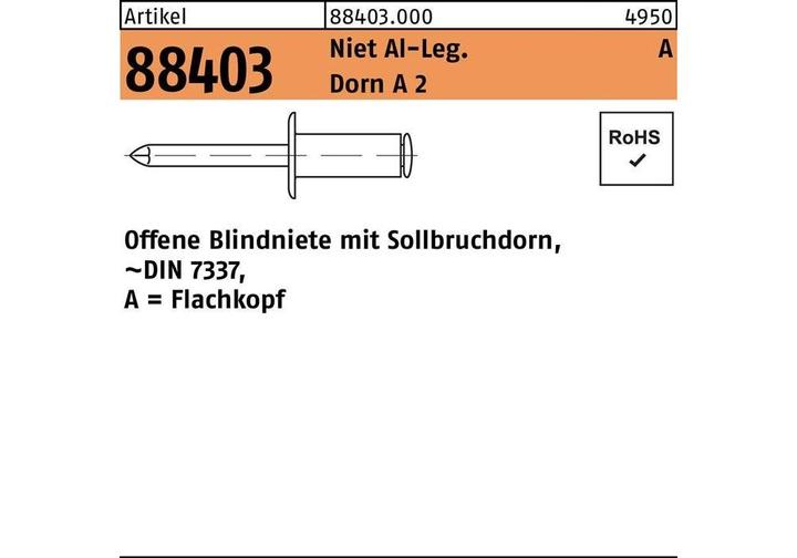 Blindniete R 88403 Flachkopf 5 x 40 Niet Aluminium/Dorn A 2