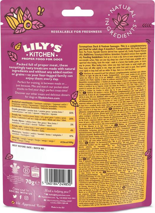 Actual product image Lily's Kitchen Duck and wild duck sausages (Adult, 1 pcs., 70 g)