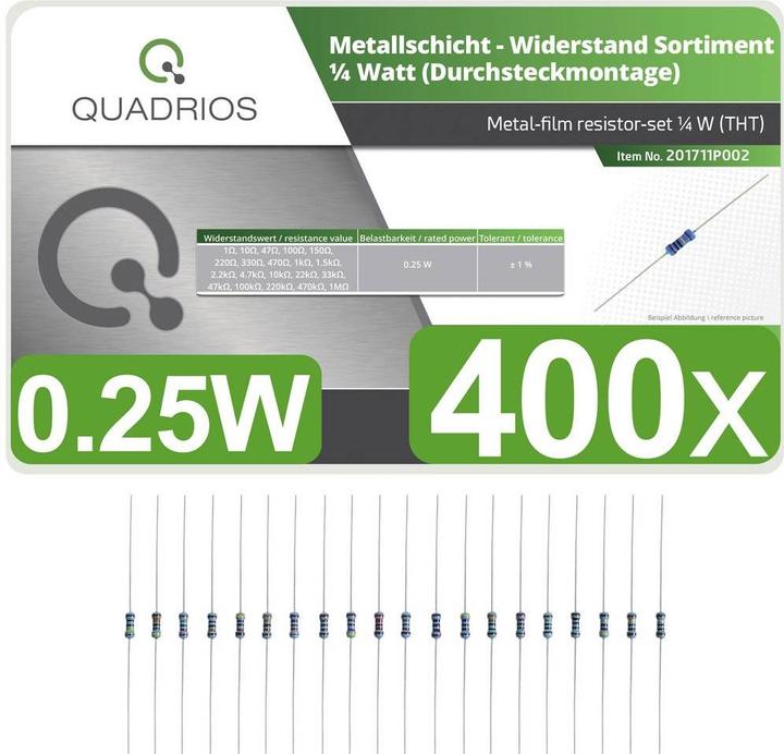Actual product image Quadrios 201711P002 Metal film resistor assortment axial leaded 0.25 W 1 % 400 pc.