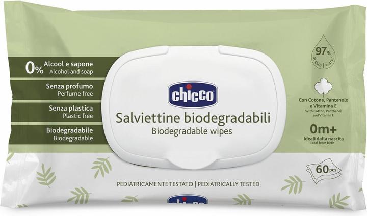 Chicco Reinigungstücher BIODEGRADABLE, mit Flip Cover, 60 Stk. - 0m+ (60 Stück)