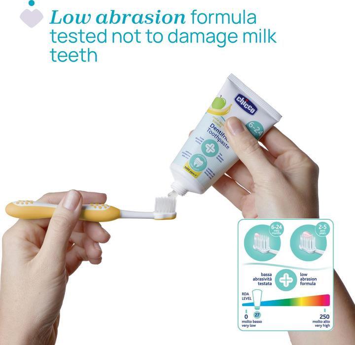 Image du produit Chicco Pâte dentifrice fruitée au goût de pomme/banane, AVEC fluor 1000ppm, 50ml - 6-24m (50 ml)