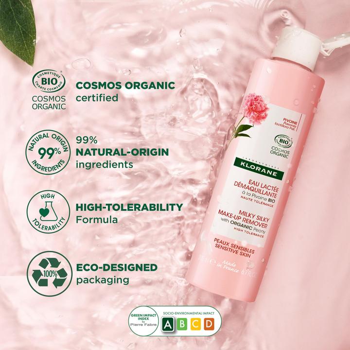 Image du produit Klorane Pivoine bio eau démaquillante lactée lait (Chiffons de nettoyage, 200 ml)