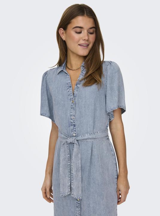 Actual product image Only Normal geschnitten Hemdkragen Kastige Ärmel Kurzes Kleid Jeanskleid (XL)