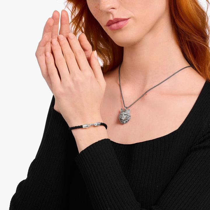 Immagine prodotto Thomas Sabo Bracciale in pelle stretto in argento nero (19 cm, Cuoio, Annerito, Argento 925)