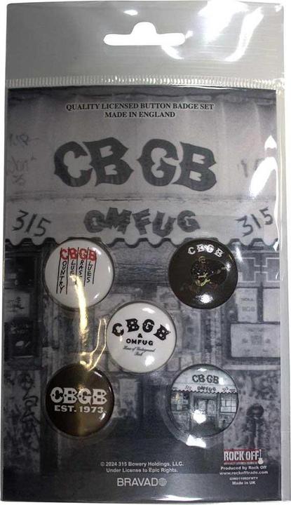 CBGB Logo Abzeichen 5erPack Kunststoff Metall