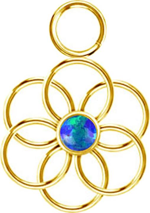 Star Piercing Anhänger vergoldet Opal blau Blume des Lebens (ohne Messing, Chirurgenstahl 316L)