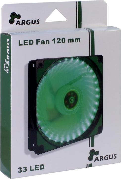 Produktbild Intertech L12025 - 120mm Luefter - gruen 1200U/min 33 LED Spiraleffekt gummierte Auflagen fluid Gleitlager... (120 mm, 1 x)