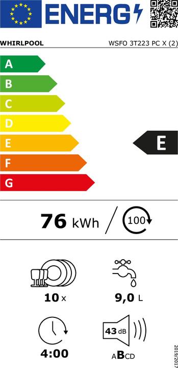 Energie-Label Whirlpool Zmywarka WSFO 3T223 PC X
