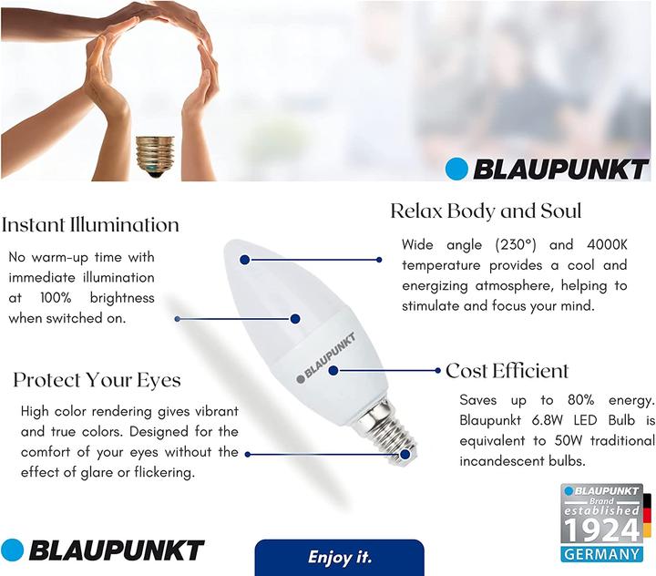 Actual product image Blaupunkt LED E14 Bulb - Candle - 7W - Natural White 4000K - Led Lamps - Single (E14, 7 W, 680 lm, 1 x, F)