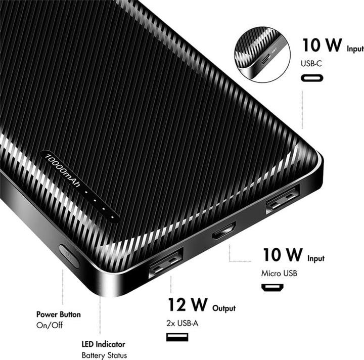 Produktbild LogiLink Powerbank 10000 mAh, 2x USB-A, USB-C, micro-USB, mit Schnellladenfunktion, schwarz (10000 mAh, 12 W, 12 Wh)