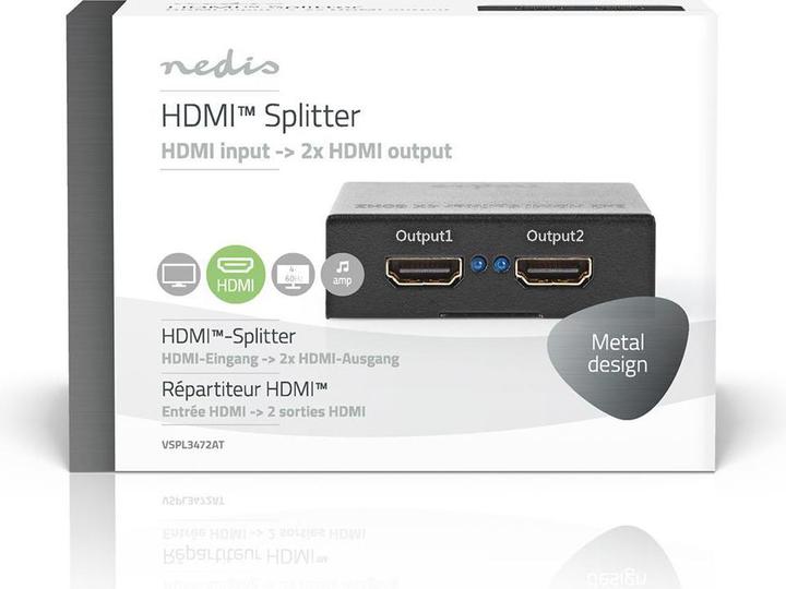 Immagine prodotto Nedis VSPL3472AT. Tipo di porta video: HDMI, Uscita utente: 2x HDMI. Colore del prodotto: Nero, Materiale