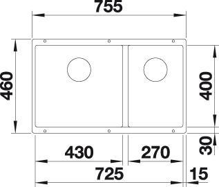 Actual product image Blanco Subline 430/270-U (Undermount sink, 46 cm, 75.50 cm)